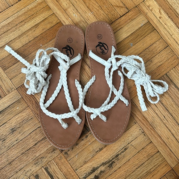 White Lace Up Sandals - Picture 2 of 2